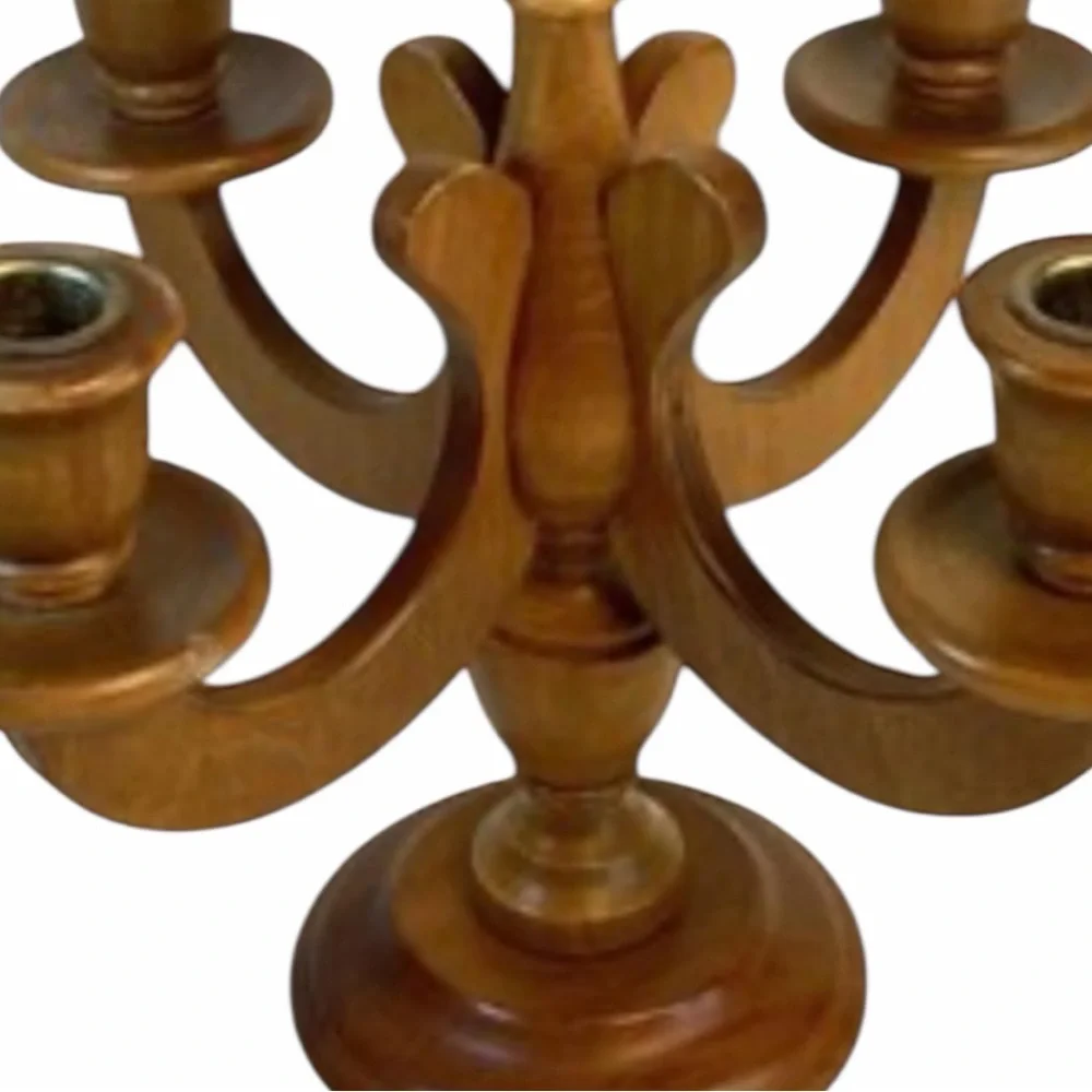 Mid-Century Charles Lesters Turned Wooden 5-Arm Candelabra. Brass inserts - Picture 3 of 8